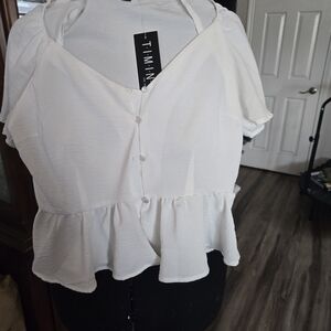 White Ruffle Hem Women's Crop Top